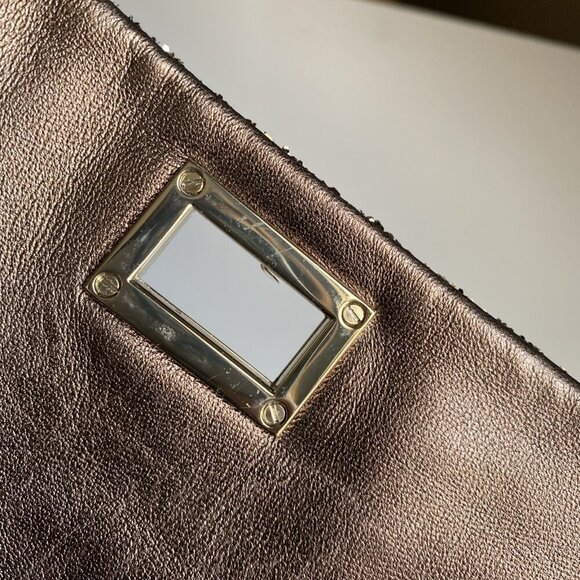 Anya Hindmarch Brown Glitter Clutch Leather Valorie Gold Turn Lock Handbag - Picture 15 of 17